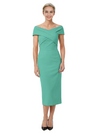 Mother of The Bride Dress Classy Off Shoulder Crepe Sheath Midi Gown Modern Wrap Detail