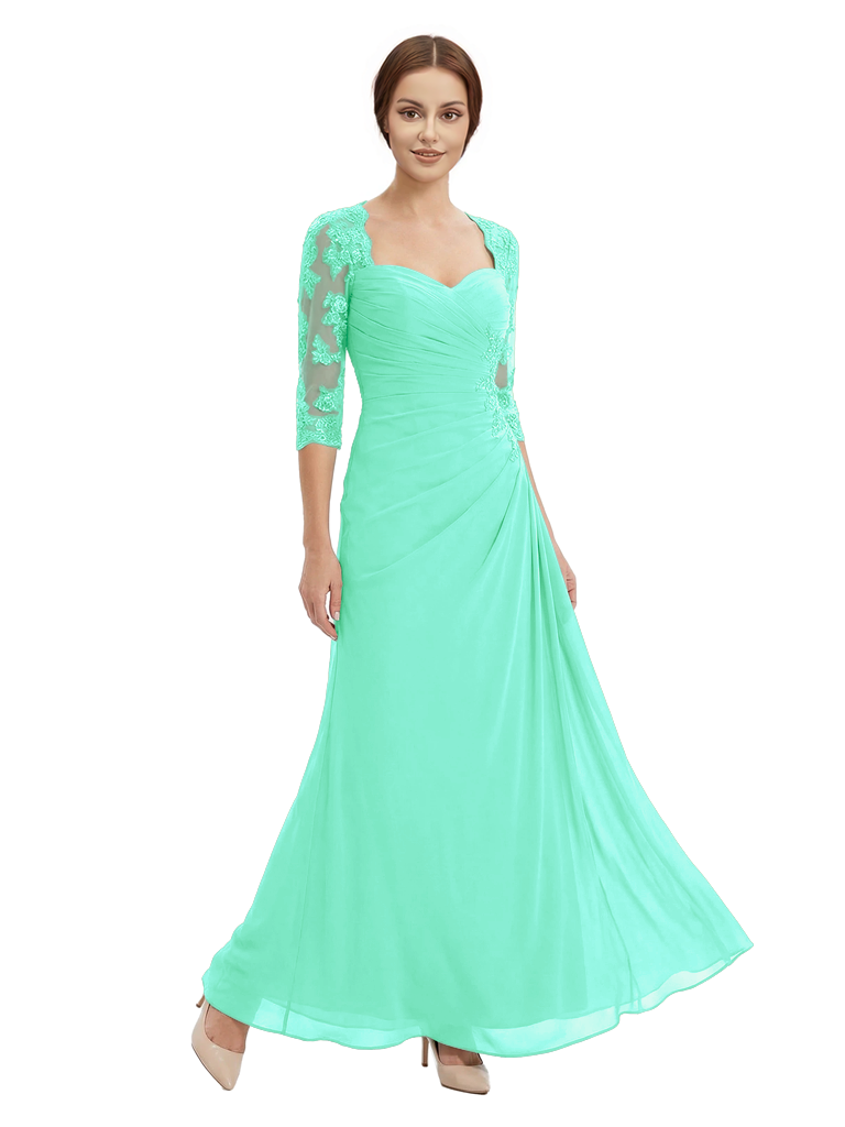 Sweetheart Ruched Lace 3/4 Sleeves A-Line Chiffon Mother Of The Groom Dress