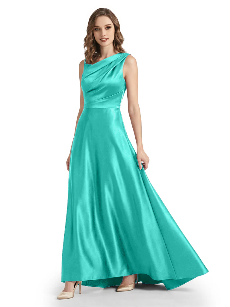 Stunning Asymmetrical Neckline Sleeveless A-Line Satin Formal Dress For Mother Of The Bride