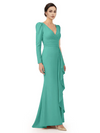 V-Neck Long Sleeves Ruffle Crepe Mother Of The Groom Dress Mermaid