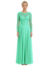 Mother of The Bride Dresses Scoop Long Sleeve Lace Chiffon Maxi Gown Pretty Embroidered Formal Wedding Event Attire