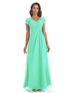 Elegant Short Sleeves Beaded Pleats A-line Floor-Length Mother of The Bride Dresses