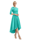 Elegant Boat Neck Satin Lace Mother Of The Bride Dresses High-Low A-Line Gowns