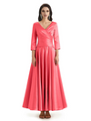 Elegant Soft Satin 3/4 Sleeves V-Neck Ankle Length Mother of The Bride Dresses