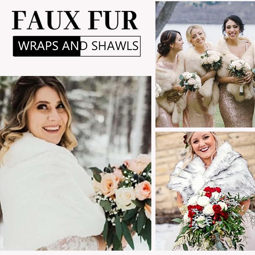 Women's Faux Rabbit Fur Stole Winter Bridal Fur Wraps and Shawls Bride Wedding Fur Cape for Bridesmaids