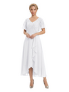 Unique Flutter Sleeves Lace Beaded Short Mother of the Groom Dresses