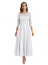 Mother of The Groom Dress Off Shoulder 3/4 Sleeve Lace Satin Midi Gown Classy Pleated