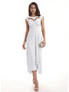Elegant Bell Sleeves Chiffon A-line Midi Mother of The Bride Dresses
