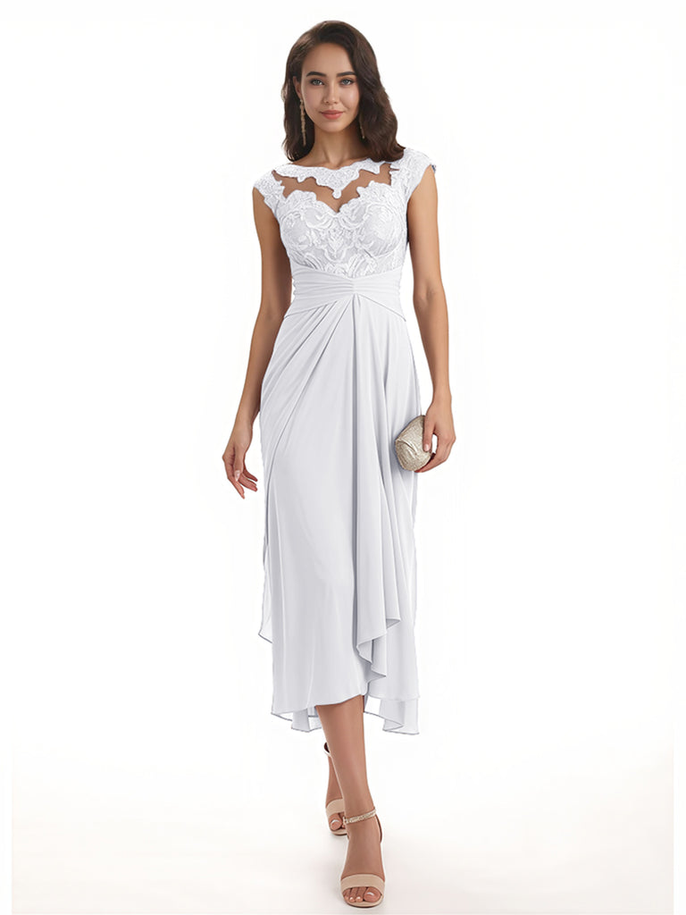 Elegant Bell Sleeves Chiffon A-line Midi Mother of The Bride Dresses