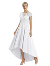 Elegant Mother of The Bride Dress Scoop Short Sleeve Lace Satin High-Low A-Line Gown