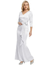 Mother of The Bride Dress Elegant V-Neck 3/4 Sleeve Satin Trumpet Maxi Gown