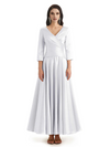 Elegant Soft Satin 3/4 Sleeves V-Neck Ankle Length Mother of The Bride Dresses