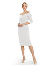 Mother of The Groom Dresses Off The Shoulder 3/4 Sleeve Satin Sheath Midi Dress Pretty Lace Detailed Formal Bridal Party Attire