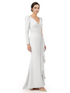 V-Neck Long Sleeves Ruffle Crepe Mother Of The Groom Dress Mermaid