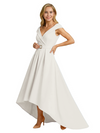 Mother of The Groom Dress Fancy Cap Sleeve Crepe High-Low A-Line Gown Elegant Belt Accent
