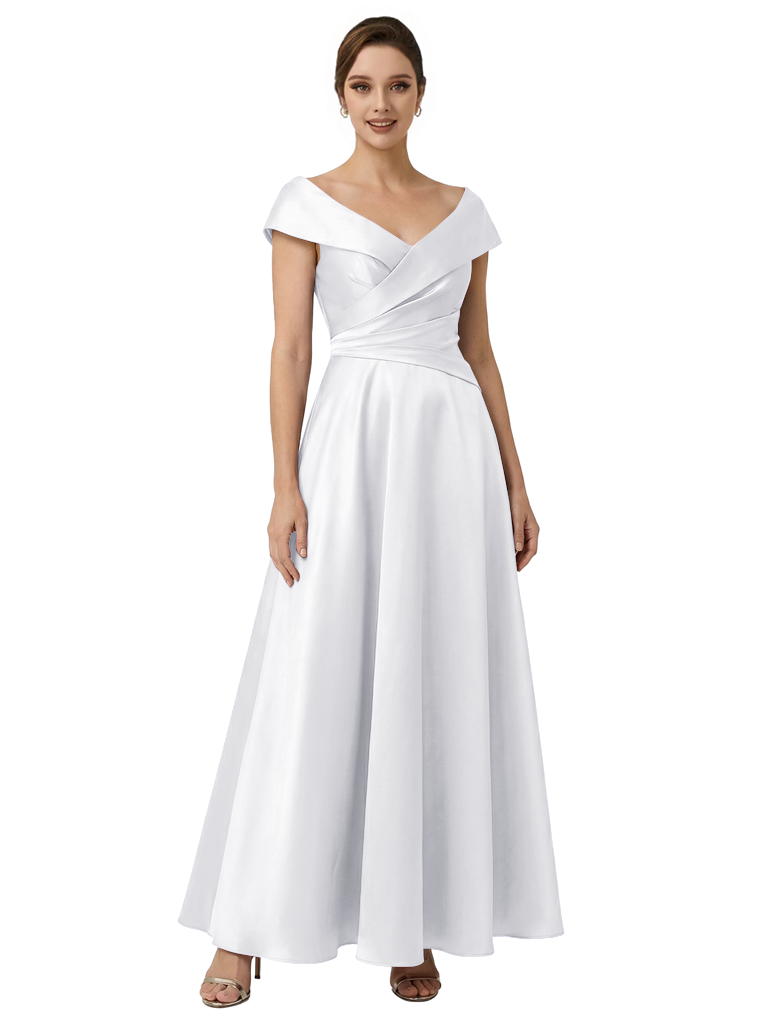 Sophisticated Off Shoulder Sleeveless A-Line Satin Mother Of The Bride Dress