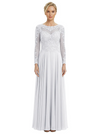 Mother of The Bride Dresses Scoop Long Sleeve Lace Chiffon Maxi Gown Pretty Embroidered Formal Wedding Event Attire