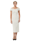 Mother of The Bride Dress Classy Off Shoulder Crepe Sheath Midi Gown Modern Wrap Detail