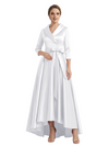 Modern High-Low 3/4 Sleeves Satin Mother Of The Bride Dress With Bow Knot