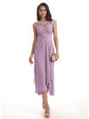 Elegant Bell Sleeves Chiffon A-line Midi Mother of The Bride Dresses