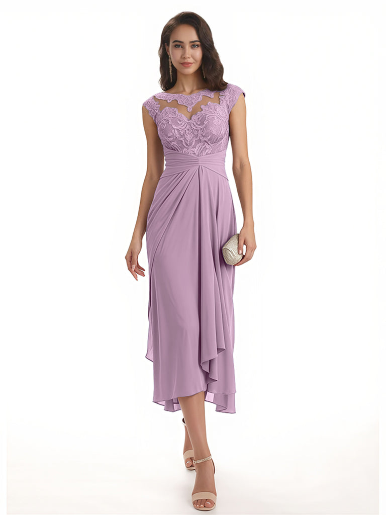 Elegant Bell Sleeves Chiffon A-line Midi Mother of The Bride Dresses