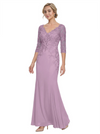 Mother of The Bride Gown V-Neck Half Sleeve Lace Chiffon Trumpet Maxi Dress Unique Sophisticated