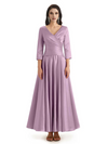 Elegant Soft Satin 3/4 Sleeves V-Neck Ankle Length Mother of The Bride Dresses