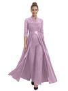 Mother of The Groom Outfit V-Neck 3/4 Sleeve Lace Pantsuit Satin Overskirt