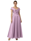 Sophisticated Off Shoulder Sleeveless A-Line Satin Mother Of The Bride Dress