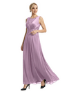 Mother of The Bride Dresses Scoop Sleeveless Lace Chiffon Maxi Gown Classy Ruched Formal Wedding Event Dress