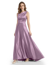 Stunning Asymmetrical Neckline Sleeveless A-Line Satin Formal Dress For Mother Of The Bride
