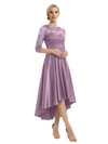 Elegant Boat Neck Satin Lace Mother Of The Bride Dresses High-Low A-Line Gowns