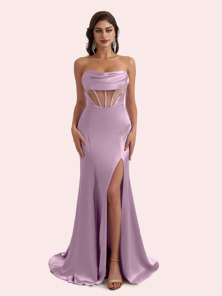 Sexy Mermaid Illusion Side Slit Soft Satin Long Bridesmaid Dress Online Sexy Mermaid Illusion Side Slit Soft Satin Long Bridesmaid Dress Online