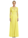 Mother of The Bride Dresses Scoop Long Sleeve Lace Chiffon Maxi Gown Pretty Embroidered Formal Wedding Event Attire