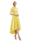 Elegant Boat Neck Satin Lace Mother Of The Bride Dresses High-Low A-Line Gowns
