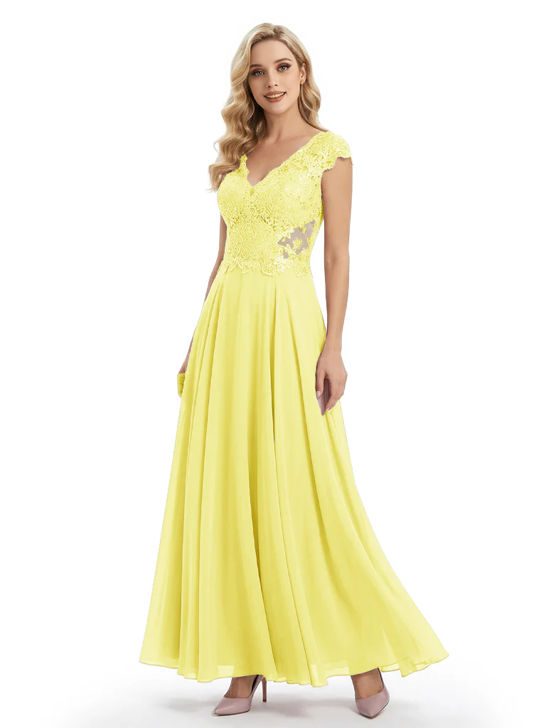Beautiful Cap Sleeve Lace Chiffon A-Line Mother of the Bride dresses