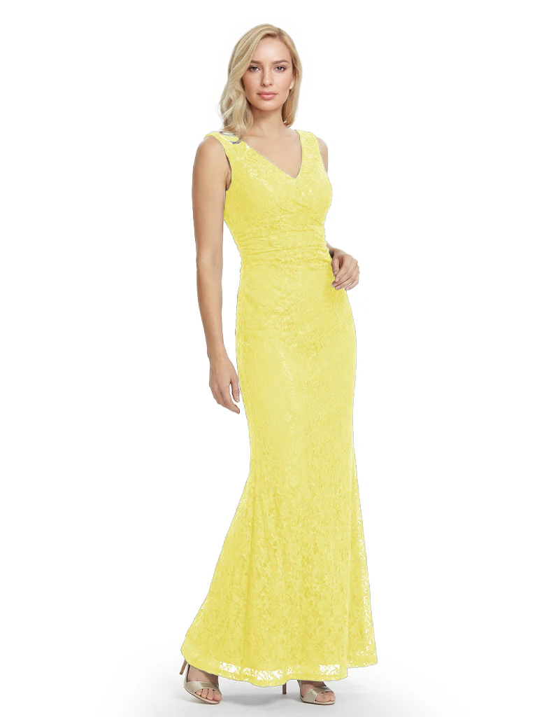 Mother of The Bride Dresses V-Neck Sleeveless Lace Mermaid Maxi Gown Elegant Flowy Formal Wedding Event Dress