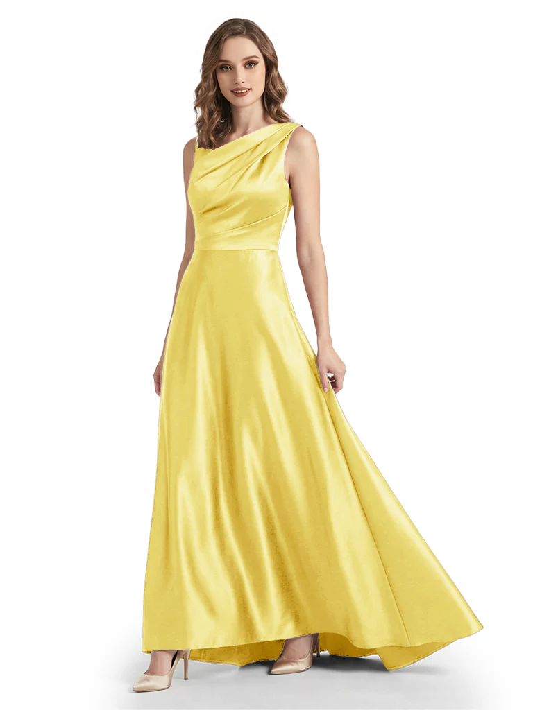 Stunning Asymmetrical Neckline Sleeveless A-Line Satin Formal Dress For Mother Of The Bride