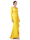 V-Neck Long Sleeves Ruffle Crepe Mother Of The Groom Dress Mermaid