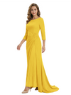 Mother of The Groom Dress Elegant Crew Scoop 3/4 Sleeve Crepe Maxi Gown Pleated Detail Classy Look