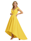Mother of The Groom Dress Fancy Cap Sleeve Crepe High-Low A-Line Gown Elegant Belt Accent