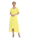 Unique Flutter Sleeves Lace Beaded Short Mother of the Groom Dresses