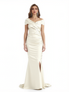 Elegant Off The Shoulder Soft Satin Mermaid Side Slit Long Mother Of The Bride Dresses Online