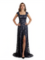 Elegant Lace Square Neck Side Slit Long Mother of The Bride and Groom Dresses For Wedding