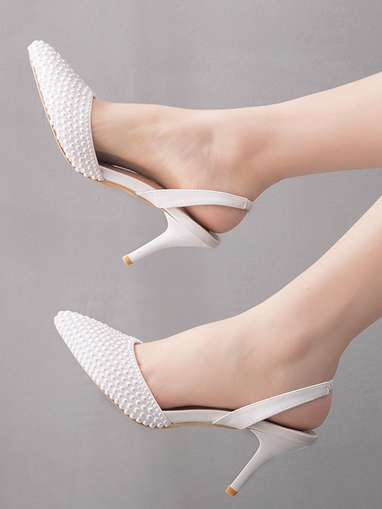 Pointed Toe Pearl Slingback High Heels For Women