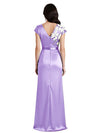 Elegant V-Neck Cap Sleeves Lace Satin Long Mother of The Bride Dresses Side Slit