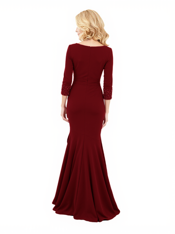 Elegant V-Neck Mermaid Side Slit Crepe Long Mother of The Bride and Groom Dresses