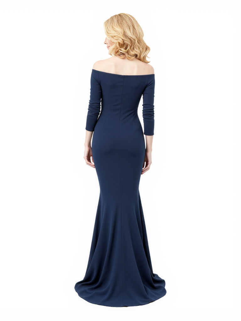 Elegant Asymmetric Neckline Mermaid Side Slit Crepe Long Mother of The Bride and Groom Dresses