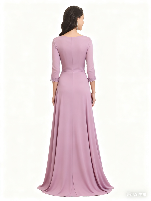 Elegant V-Neck Side Slit Applique 3/4 Sleeves A-Line Chiffon Mother Of The Bride Dresses