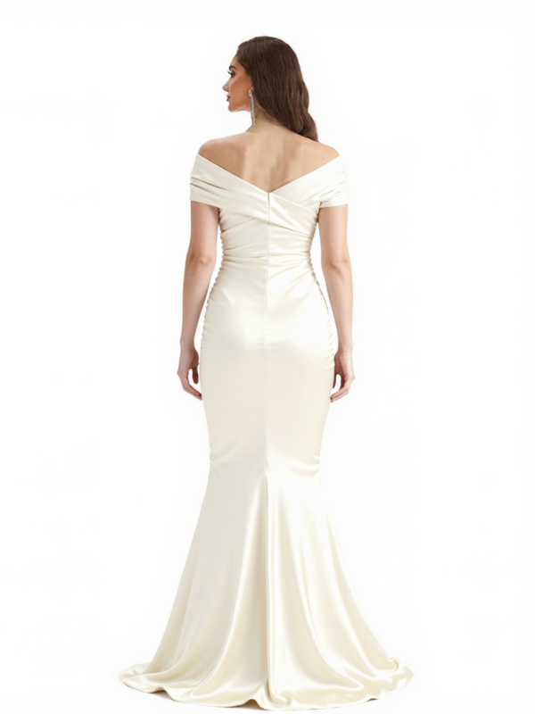 Elegant Off The Shoulder Soft Satin Mermaid Side Slit Long Mother Of The Bride Dresses Online